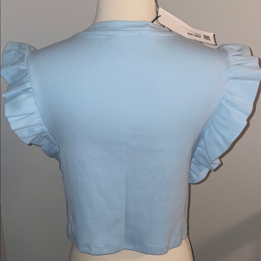 Zara Sky Blue Ruffle Sleeve Crop Top - Picture 4 of 7